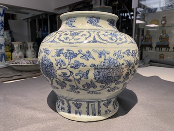 A Chinese blue and white 'lotus scroll' vase, Hongzhi